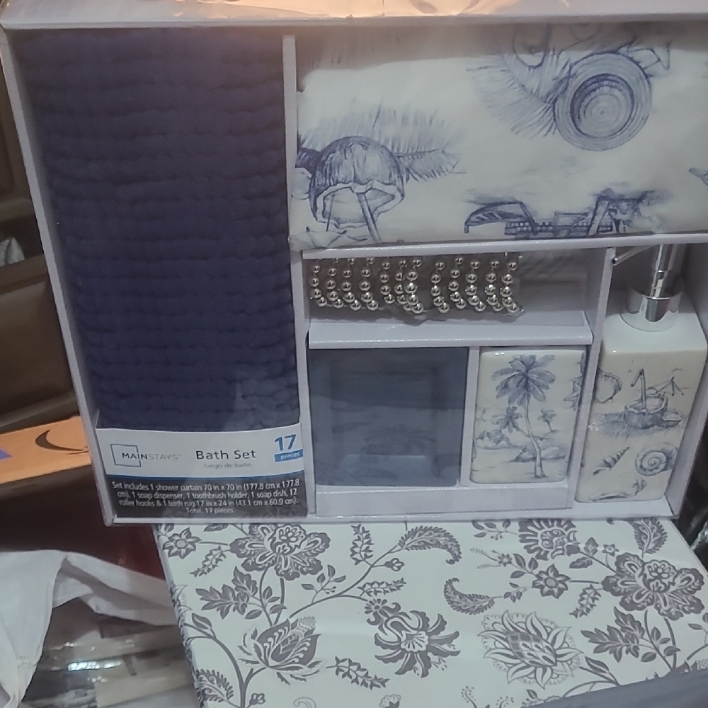 Mainstays Nautical Blue and White Bath Set